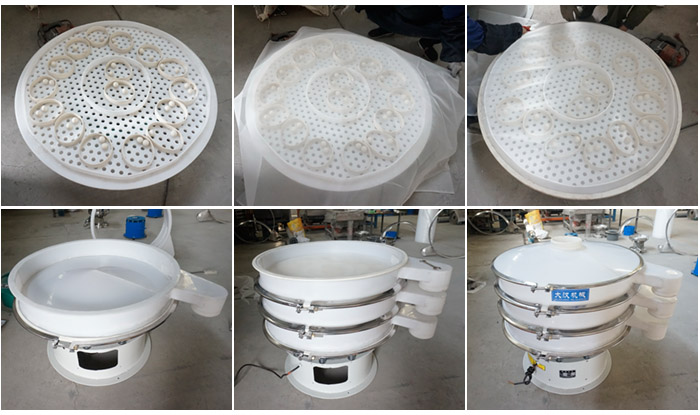 安裝塑料網(wǎng)架的空心U形網(wǎng)架，安裝清網(wǎng)裝置（擋球環(huán)和彈跳球），細網(wǎng)安裝到網(wǎng)架和清網(wǎng)裝置上面；安裝底框，將裝好的網(wǎng)架放到地框上再放一層篩框，安裝束環(huán)與防塵蓋，雙層塑料振動篩安裝完畢